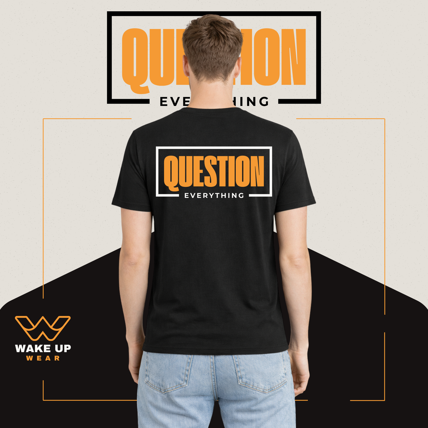 Question Everything T-shirt – Borst en rugopdruk voor kritische denkers