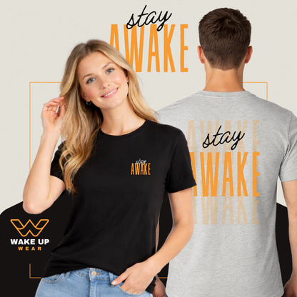 Stay Awake T-shirt – Statement met Borst- en Rugopdruk